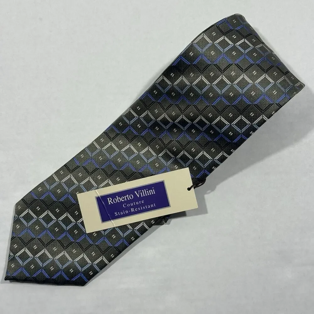 NWT Roberto Villini Men's Necktie Silk Geometric Squares 4